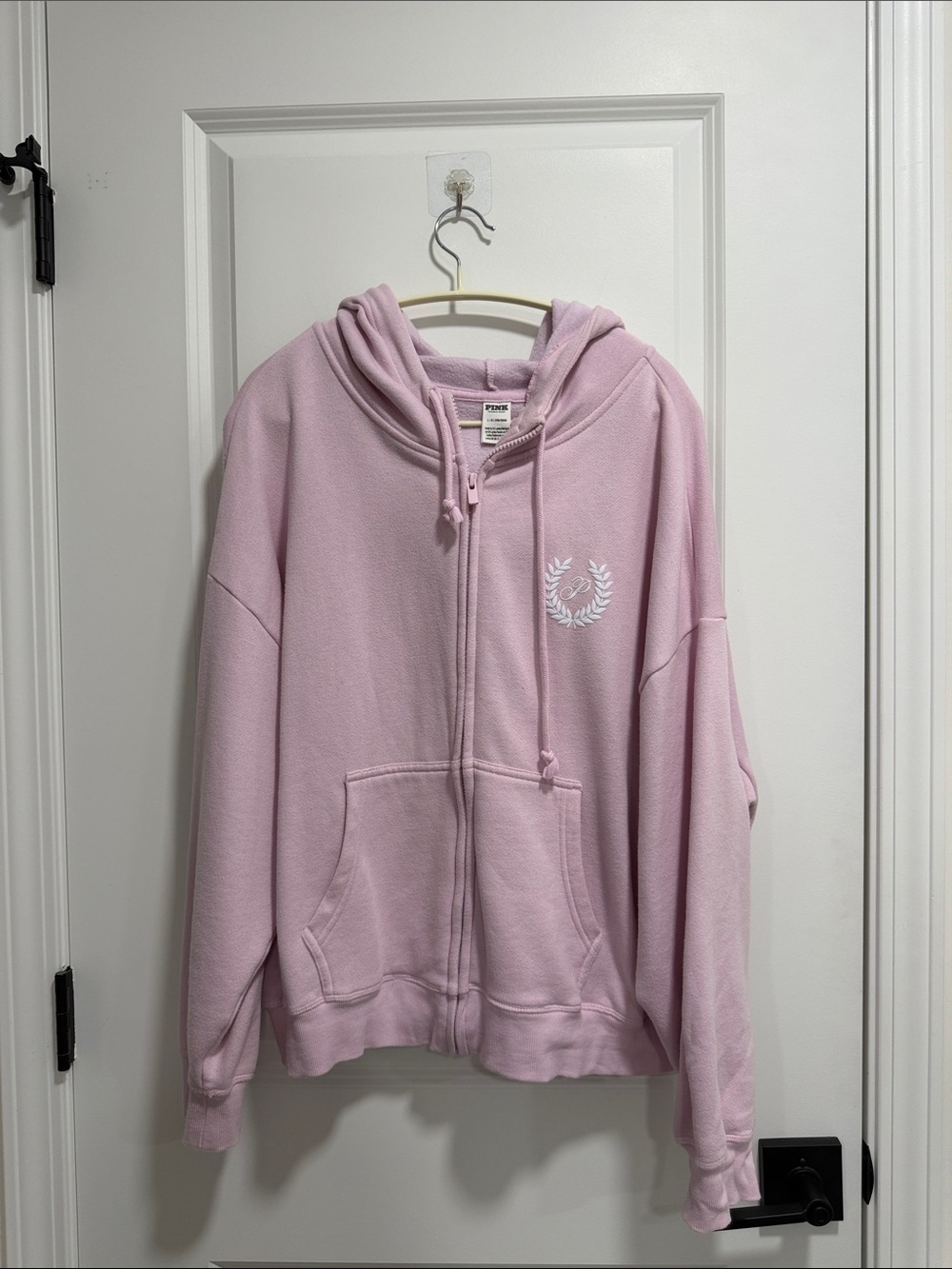 PINK Victoria's Secret Light Pink Zip-Up Hoodie with Laurel Emblem